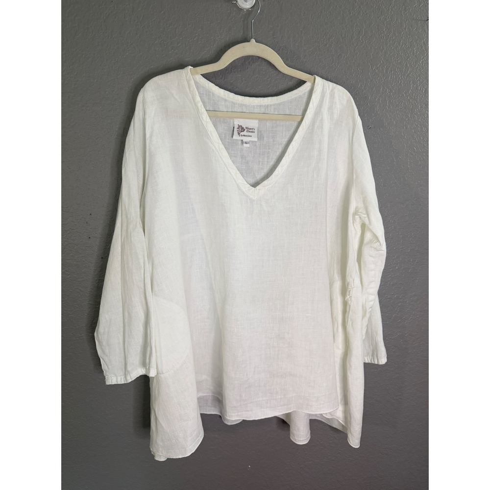 Heart's Desire by Mary Grace Zoey Top White Linen L Simple Prairie Boho Farm